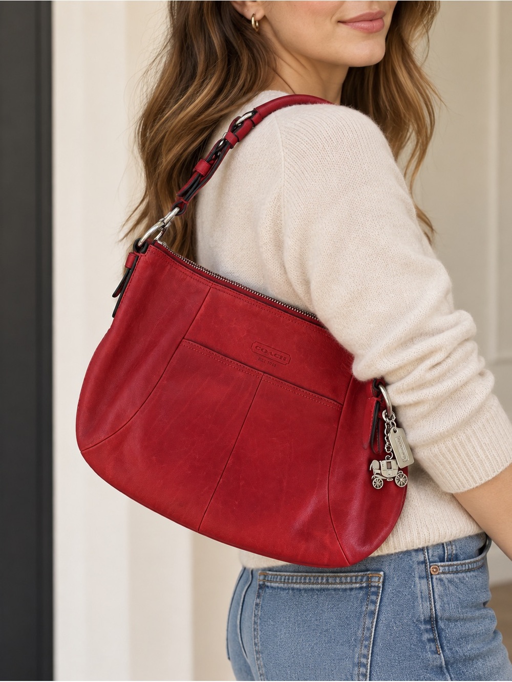COACH Red leather hobo handbag